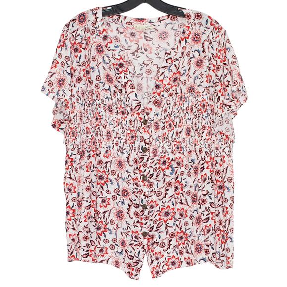 Indigo Rose Top Y2K Boho Cottage Coastal Grandma Girly Grunge Floral Button 2X - Picture 1 of 5